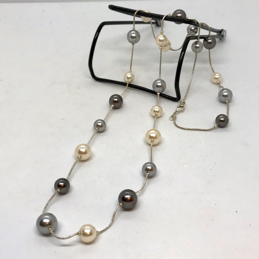 Long Fashion Necklace with Large Faux Pearl Beads, 36” Length - Picture 2 of 3